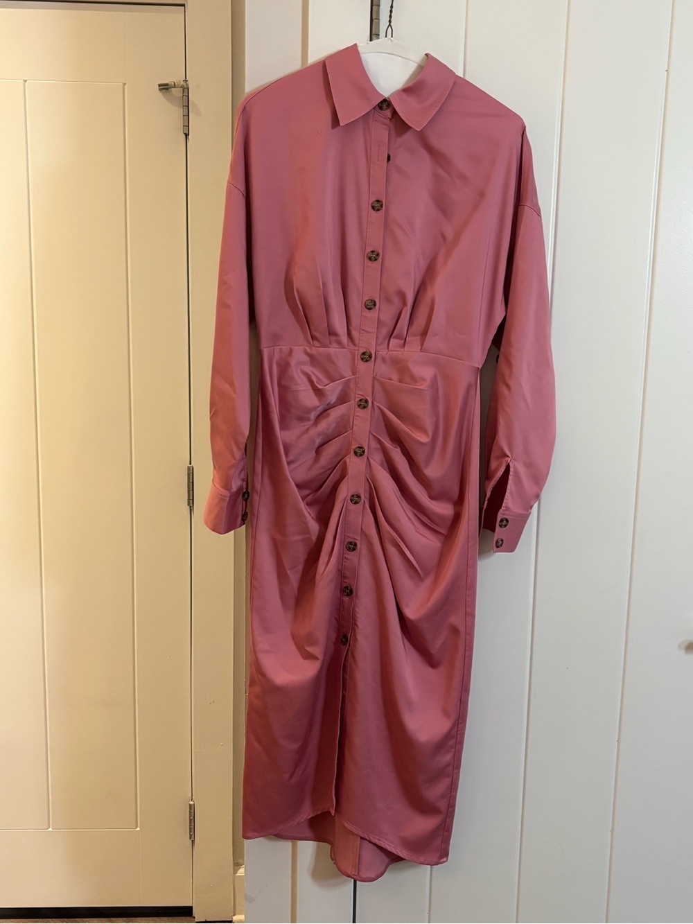 ANTONIO MELANI Long-Sleeve Button Front Dress in Dusty Rose